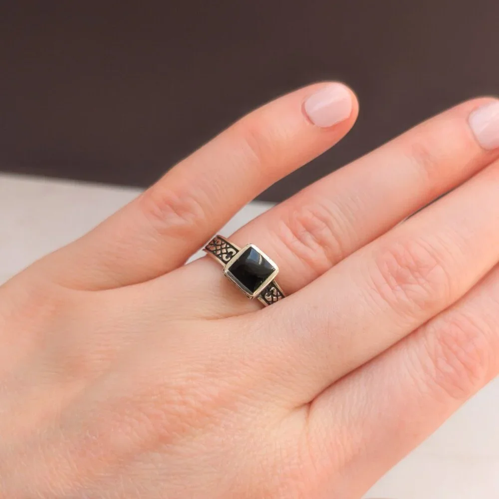 Sterling Silver 925 Onyx Ring | Size 5 ¼ | Silpada Maker